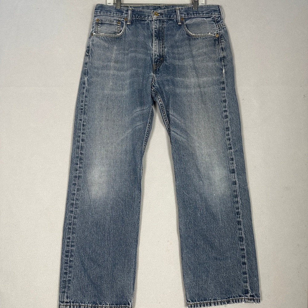 Levis 569 Jeans Mens 36X32 Blue Loose Straight Distressed Whiskering Denim Pants